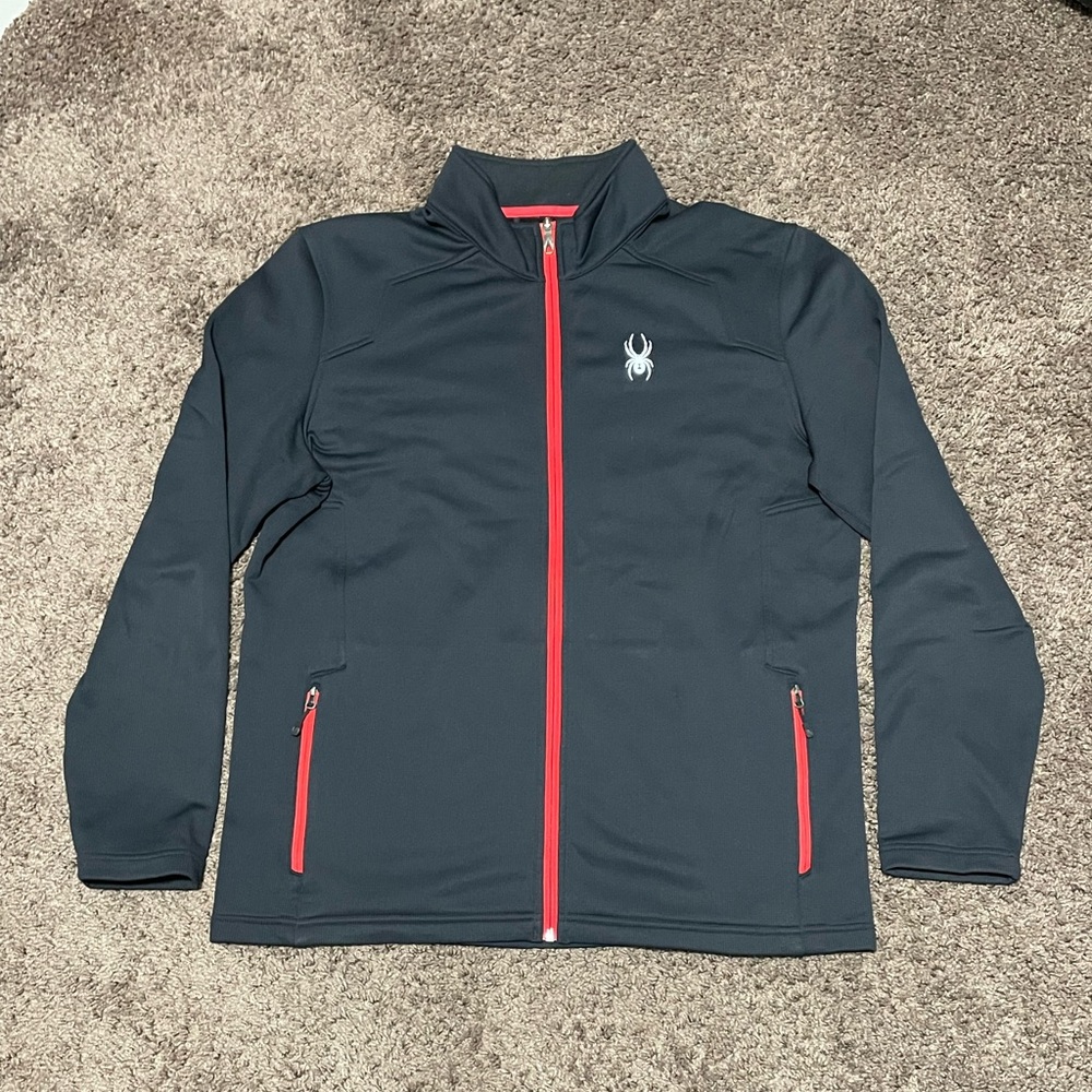 Spyder Men's Dark Gray Jacket with Red Zippers